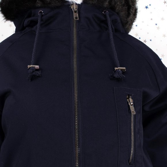 Water Resistant Faux Fur Hooded Jacket Navy - Picture 3 of 11